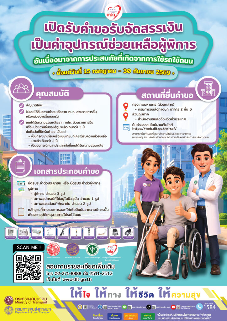 เปิดรับคำขอรับจัดสรรเงินเป็นค่าอุปกรณ์ช่วยเหลือผู้พิการ